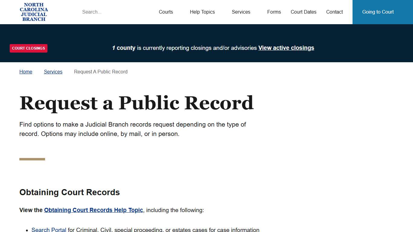 Request a Public Record | North Carolina Judicial Branch