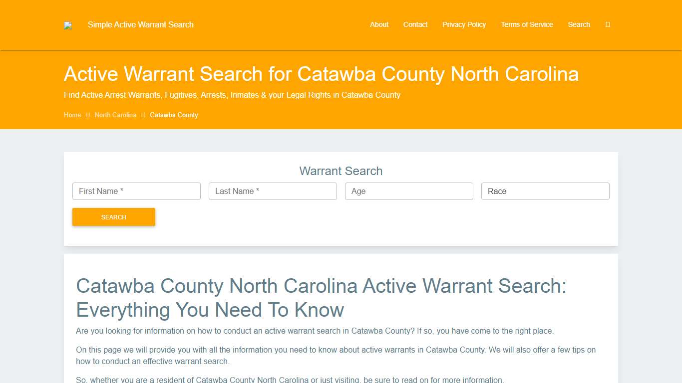 Active Warrant Search in Catawba County North Carolina - Outstanding Warrants
